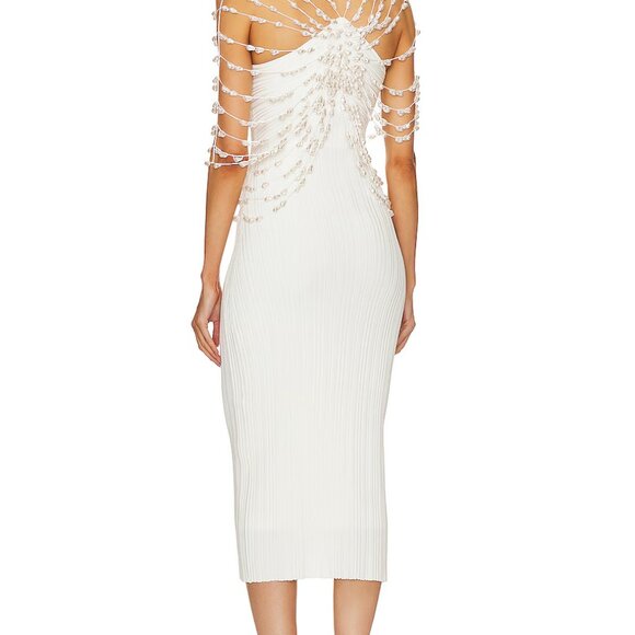 Cult Gaia Cecilia Dress Size Large Off White Pearl Knit Gown - Picture 3 of 9